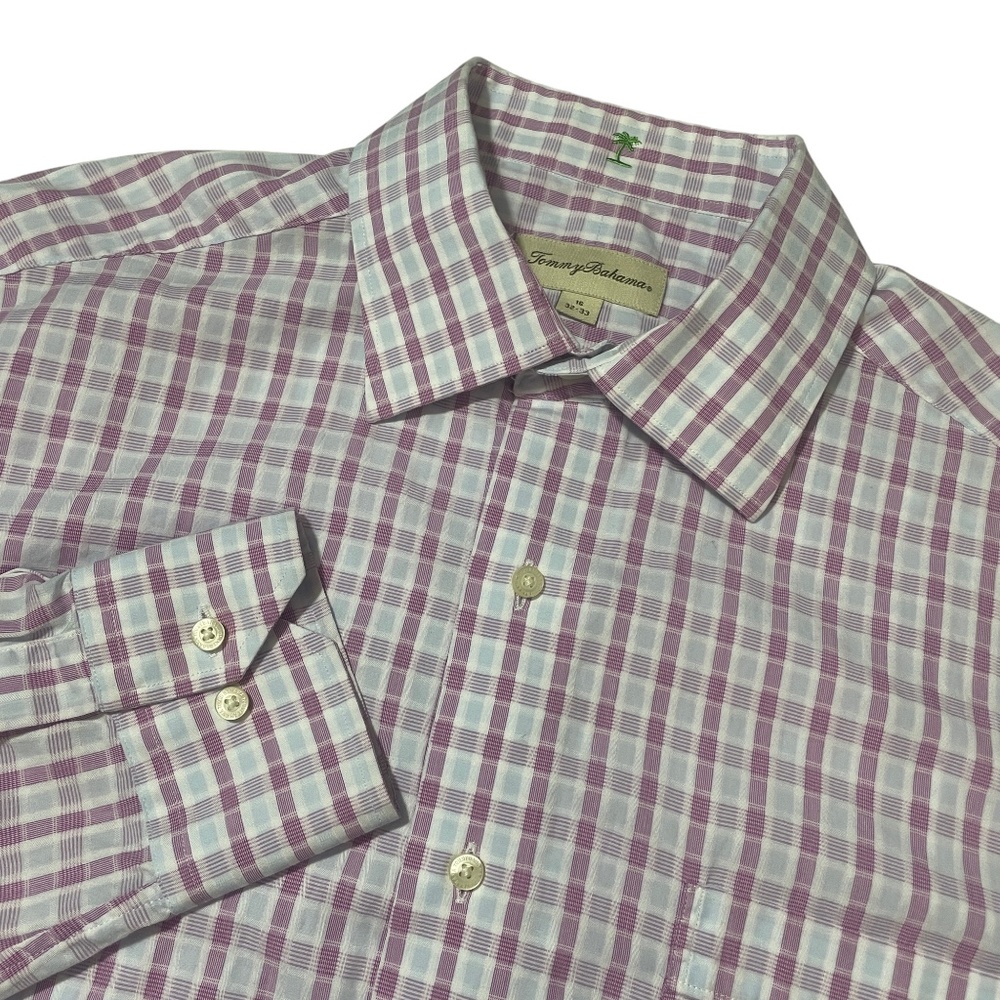 Tommy Bahama 16 32/33 Mauve White Mens Button Down Pockets‎ Dress Shirt
